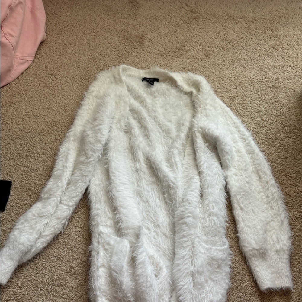 Forever 21 white furry cardigan